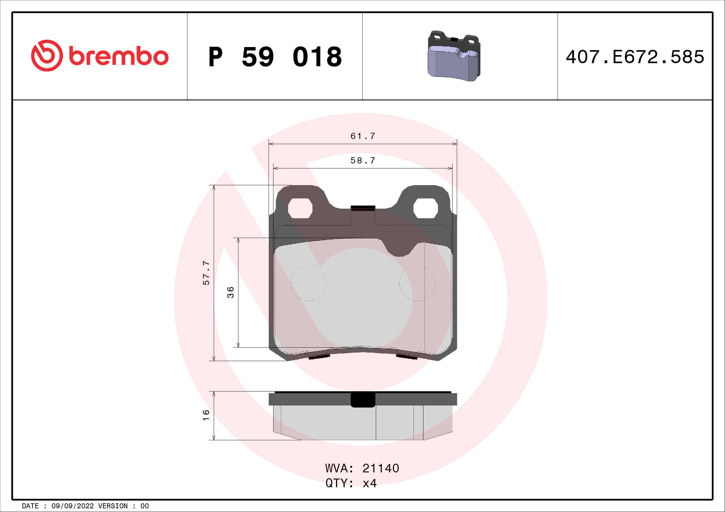 A.B.S. P 59 018 BREMBO Bremsbelagsatz, Scheibenbremse